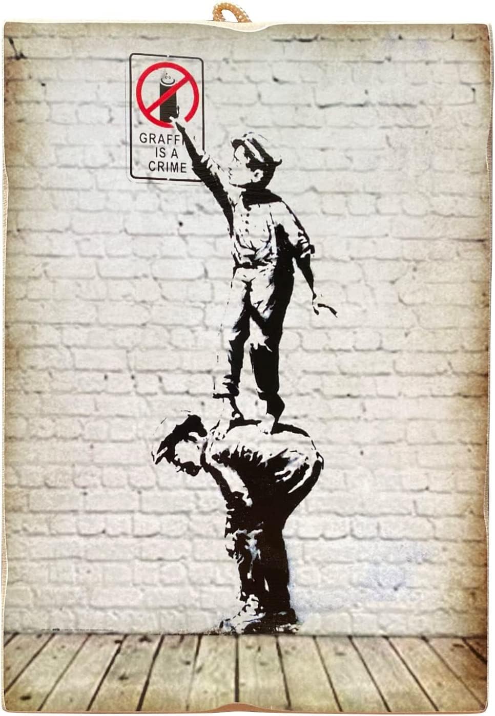 KUSTOM ART 3 Bilder im Vintage-Stil, Bansky-Stil, aus Kollektion, Druck auf Holz, 25 x 18 cm