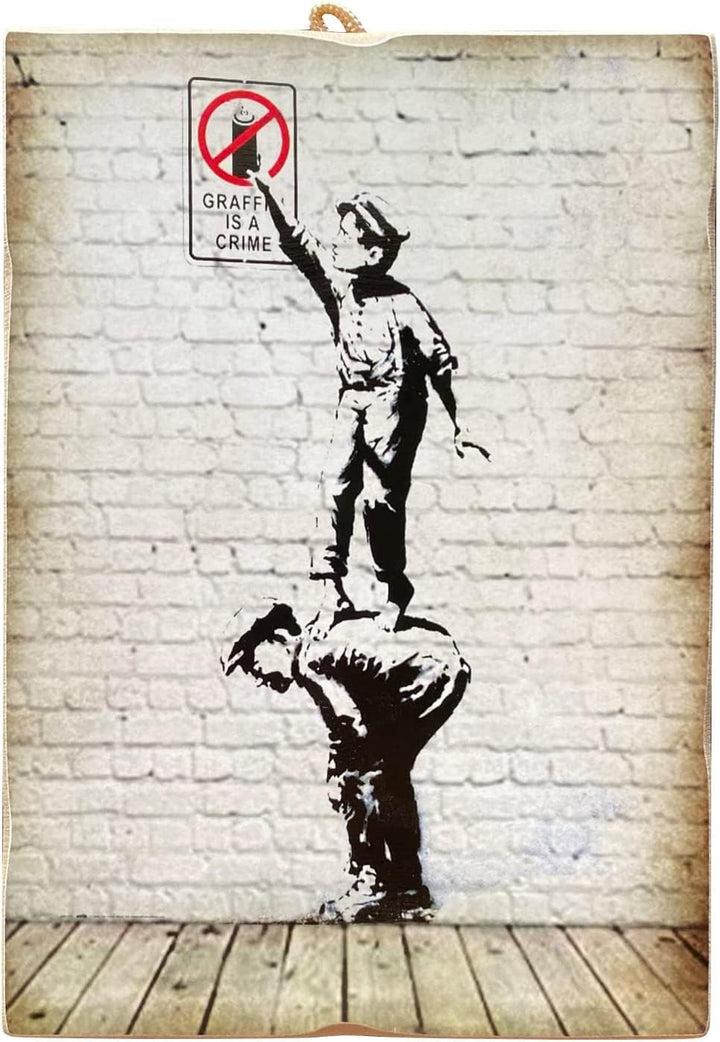 KUSTOM ART 3 Bilder im Vintage-Stil, Bansky-Stil, aus Kollektion, Druck auf Holz, 25 x 18 cm