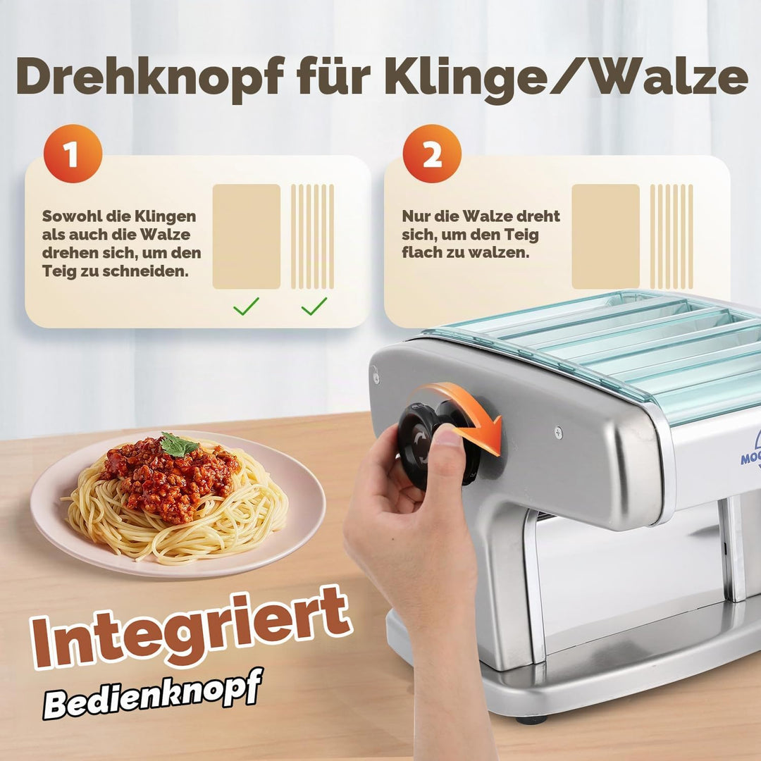 Moongiantgo Nudelmaschine Elektrische Edelstahl mit 9 Einstellbare Dicke 0,5-5mm Für Lasagne, Raviol