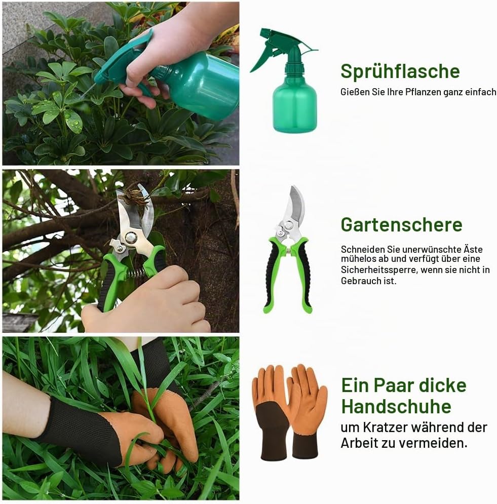 Gartenwerkzeug Set, 9 Stück Garten Hand Werkzeuge mit Aufbewahrungstasche, Stabil Rost-Sicht Garteng