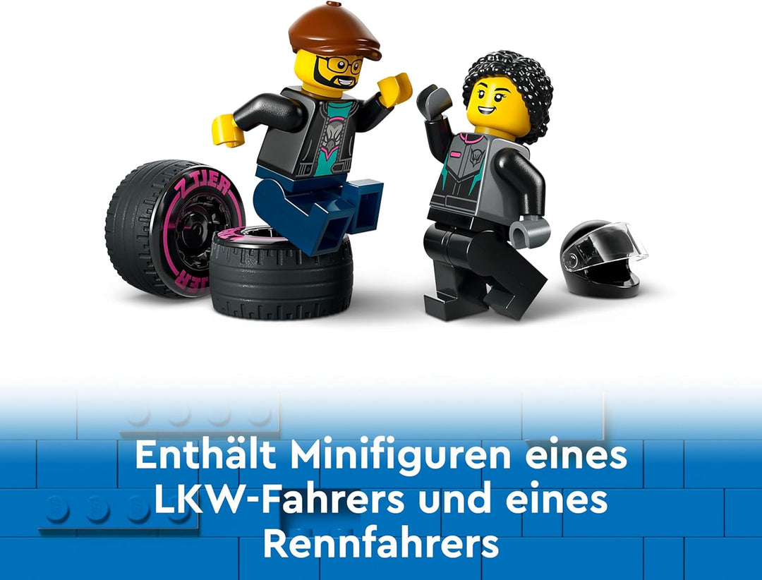 Lego City Autotransporter mit Rennwagen, LKW-Spielzeug mit Verstellbarer Laderampe und Renn-Auto, Ba