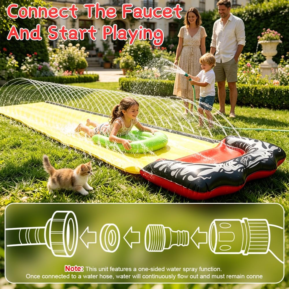 Wasserrutsche Garten, 15.7ft/480cm Wasser Rutsche, Wasserspielzeug Wasserrutschmatte mit 1 Bodyboard