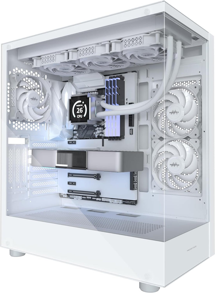 MUSETEX PC Gehäuse ATX 3 Non-LED Lüfter vorinstalliert, Typ-C Mid-Tower Computergehäuse mit Vollsich
