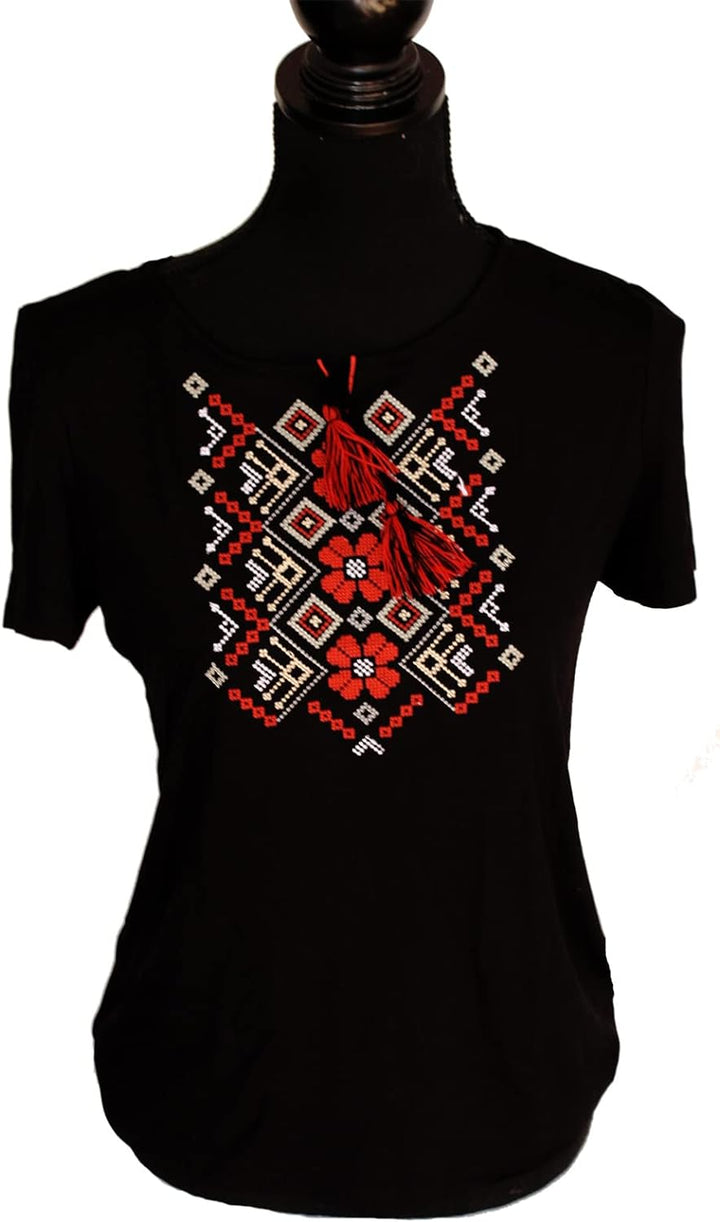 Damen Bekleidung T-Shirt Vyshyvanka Stickerei ukrainische ethnische Ornamente Grösse L