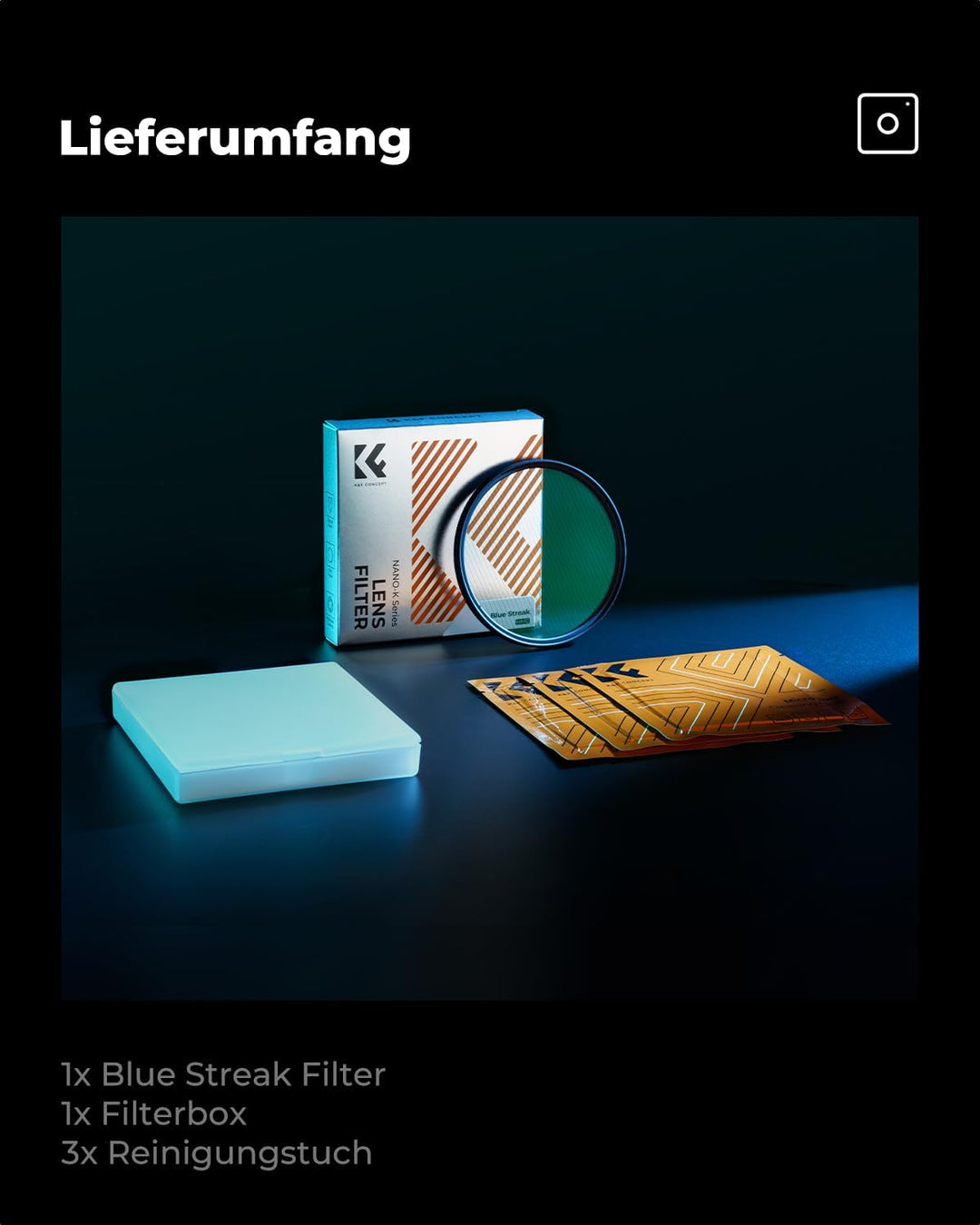K&F Concept Nano-K Serie Blue Streak Anamorpher Effekt Filter 58mm Blaue Streifenfilter Anamorphic L