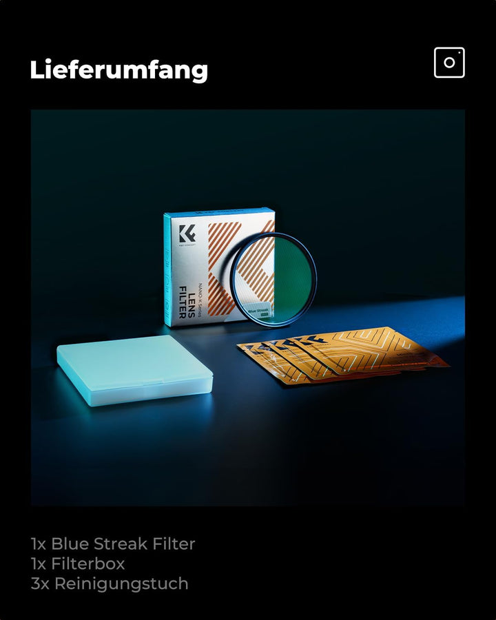 K&F Concept Nano-K Serie Blue Streak Anamorpher Effekt Filter 49mm Blaue Streifenfilter Anamorphic L