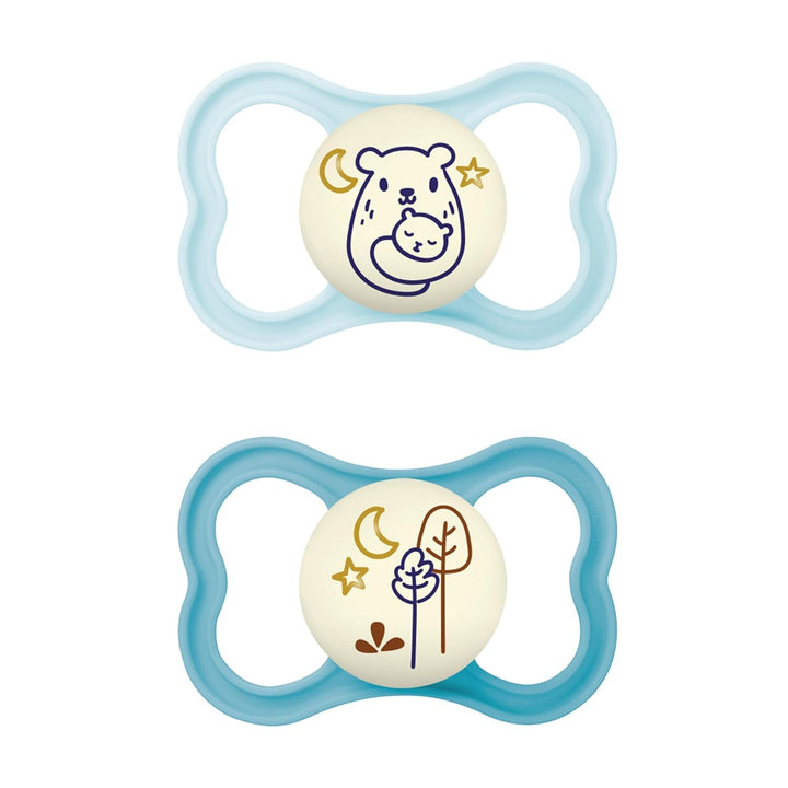 MAM Air Night Silikon Schnuller im 2er-Set, zahnfreundlicher und leuchtender Baby Schnuller, extra l