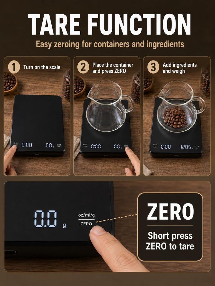 VOBOR Kaffeewaage mit Timer 3kg/0.1g, Automatischen und Manuellen Zeitmessungsmodus, Wiederaufladbar