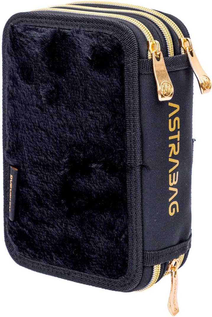 ASTRABAG 3-Fach Mäppchen Federmappe Gefüllt Jumbo Fluffy Kitty Black mit Plüsch und Ohren