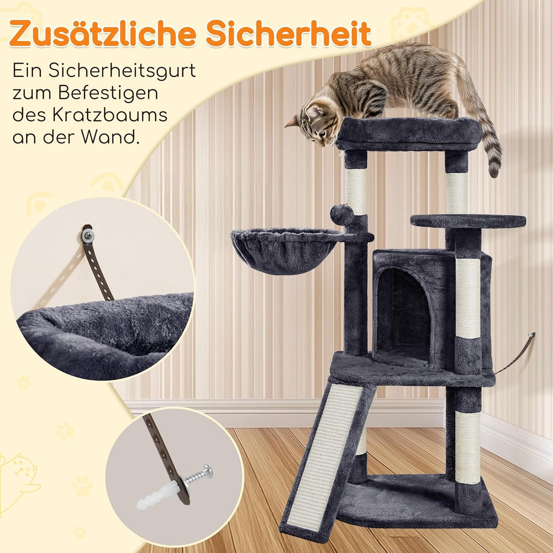 Yaheetech Kratzbaum 107 cm Stabiler Katzenbaum Kletterbaum, mit Katzenhöhle Kratzbrett Plüsch Sisal,