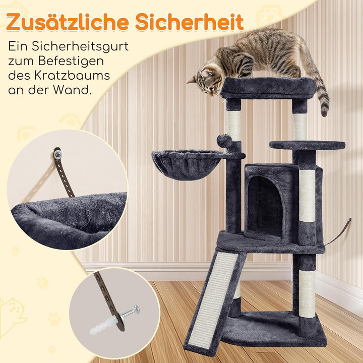 Yaheetech Kratzbaum 107 cm Stabiler Katzenbaum Kletterbaum, mit Katzenhöhle Kratzbrett Plüsch Sisal,