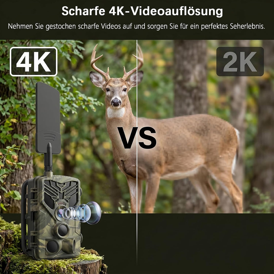 Wildkamera 4G APP, 120 MP 4K, Wildtierkamera mit SIM-Karte, Telefon-Sende-Foto, Nachtsichtkamera 940