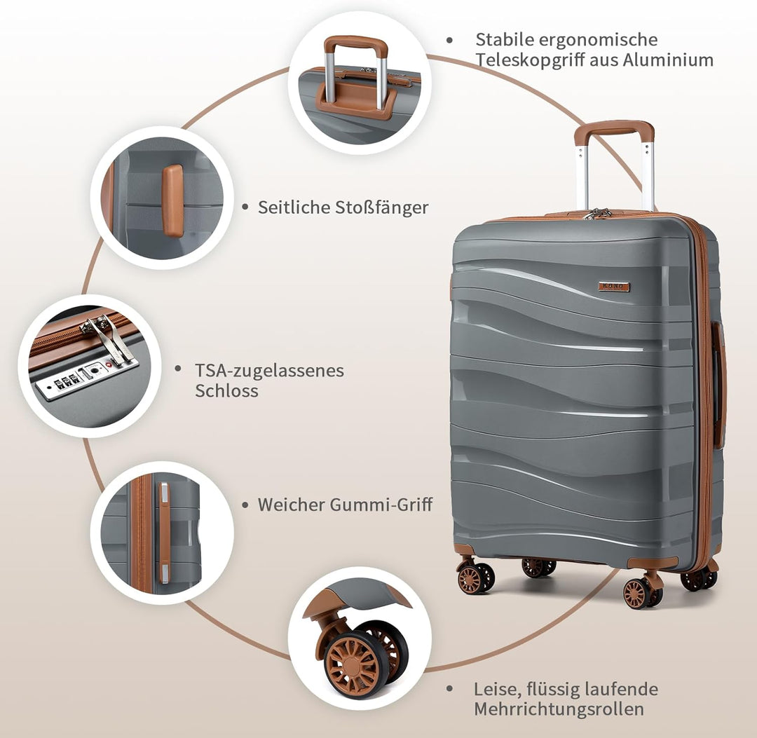 KONO Hartschalenkoffer Gross Leicht Koffer Trolley Reisekoffer mit 4 Rollen und TSA Schloss, 75x52x3