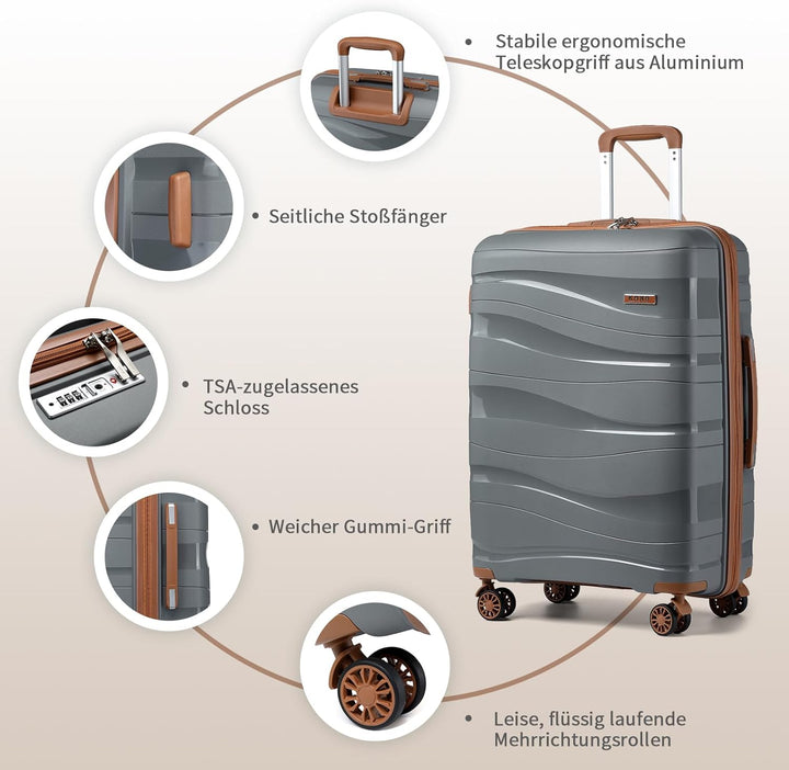 KONO Hartschalenkoffer Gross Leicht Koffer Trolley Reisekoffer mit 4 Rollen und TSA Schloss, 75x52x3