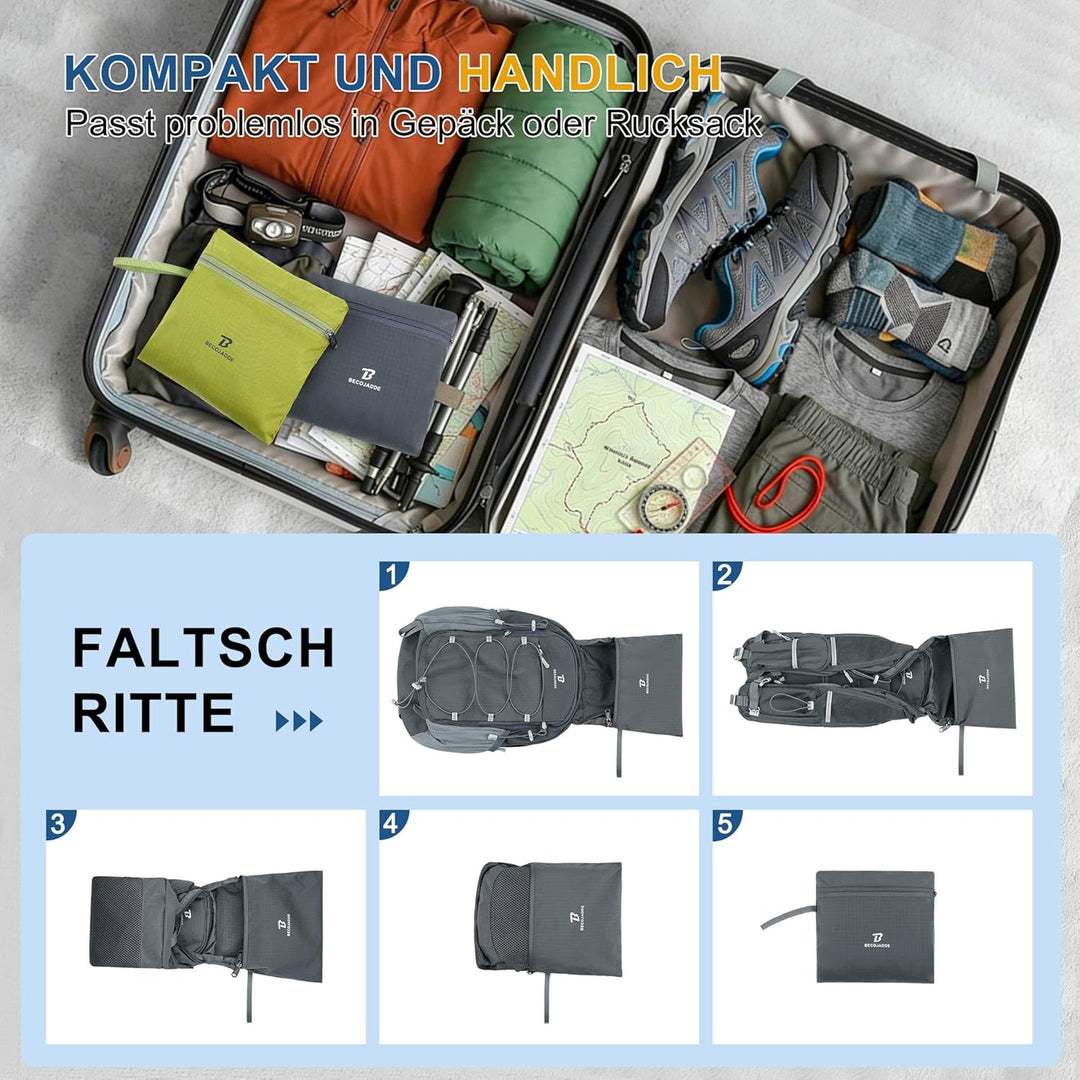 BECOJADDE 20L Kleiner Wanderrucksack Tagesrucksack Herren Damen Leichter Faltbarer Rucksack mit Brus