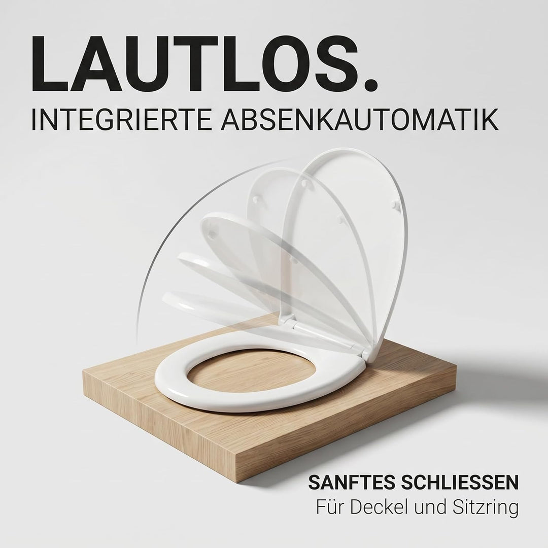 ONBEST WC-Sitz mit Absenkautomatik - D-Form Klodeckel aus weissem Duroplast - Abnehmbare Klobrille m