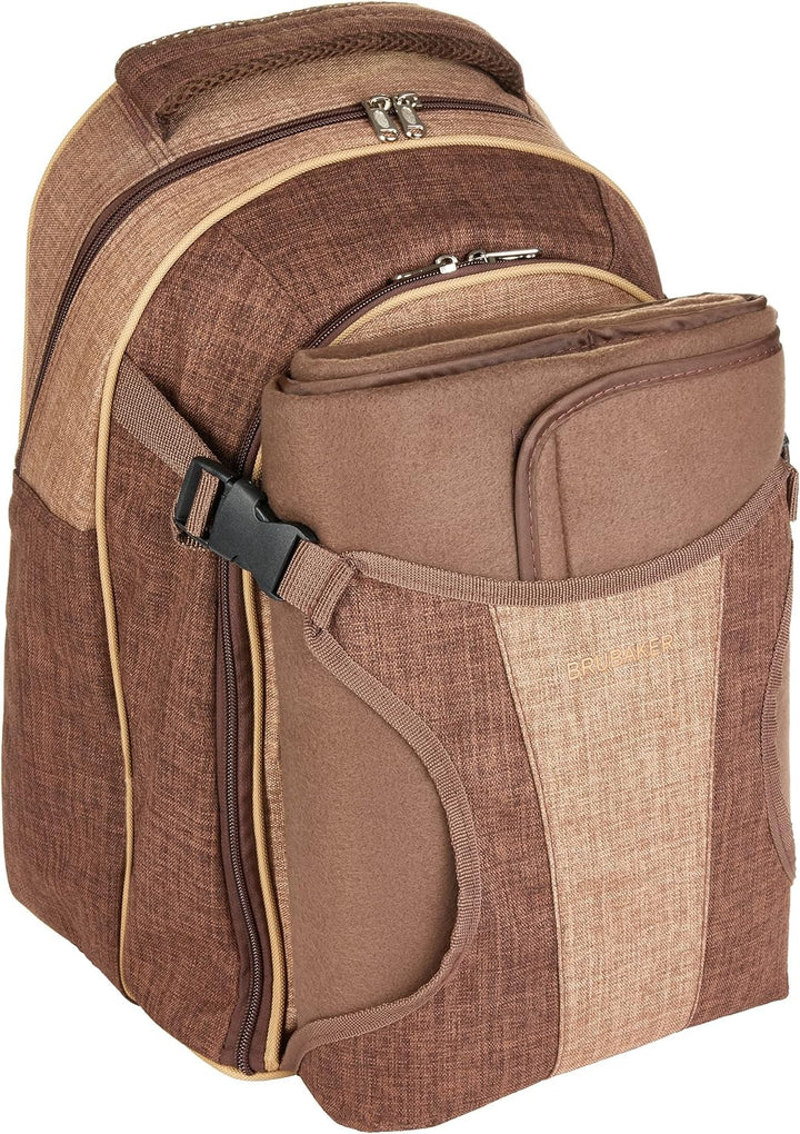 Brubaker Picknickrucksack für 4 Personen Braun 28,5 × 42,5 x 19 cm - inkl. Kühlfach + Fleece-Picknic