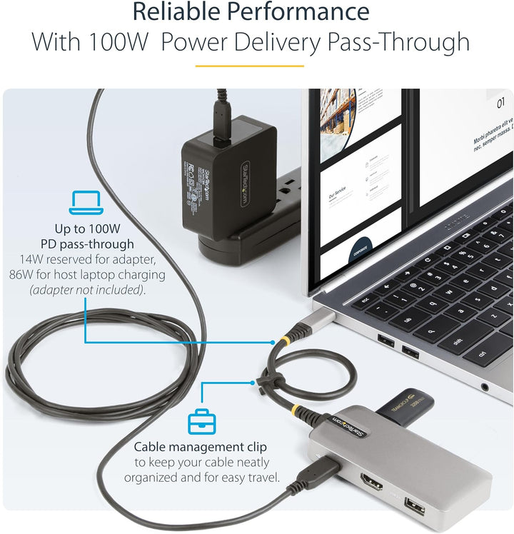 StarTech.com USB-C Multiport Adapter, 4K 60Hz HDM mit HDR, 3-Port USB Hub, 100W Power Delivery Pass-