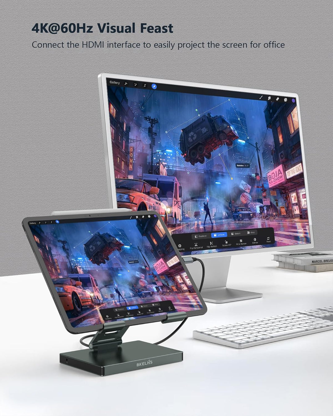 iPad Pro USB C Hub Stand, 9 in 1 Adapter for iPad Air M5 M3 M4 13 12.9 Inch Docking Station 4K 60Hz