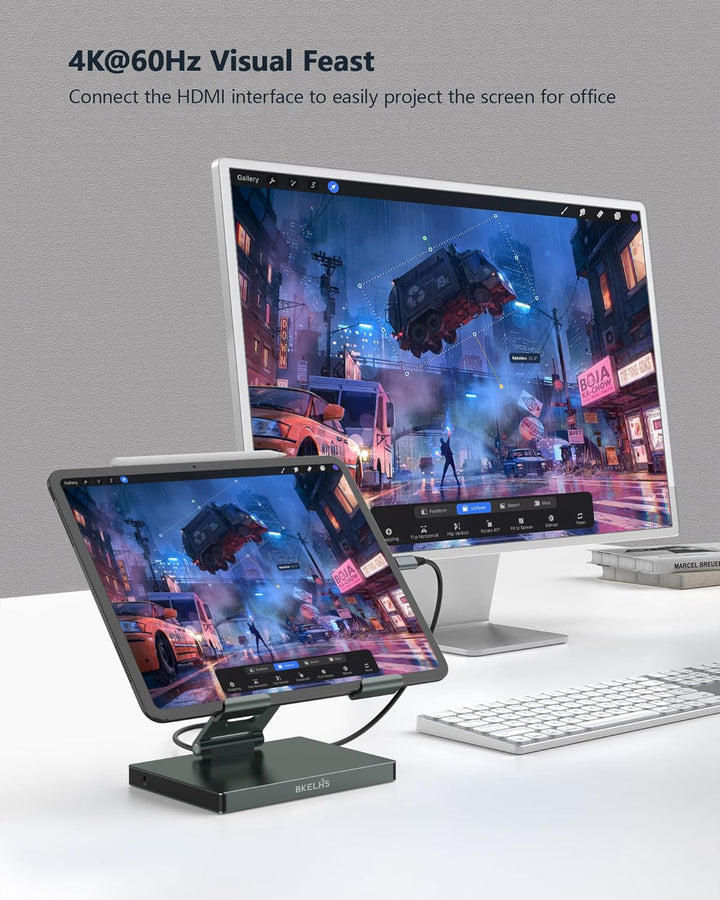 iPad Pro USB C Hub Stand, 9 in 1 Adapter for iPad Air M5 M3 M4 13 12.9 Inch Docking Station 4K 60Hz