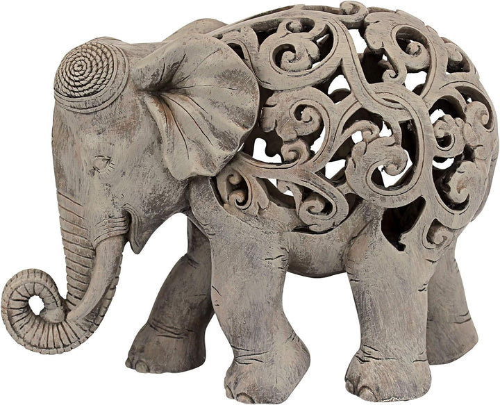 Design Toscano Anjan der Elefant indische Deko Jali Tierstatue, 30.5 cm, Gotischer Stein