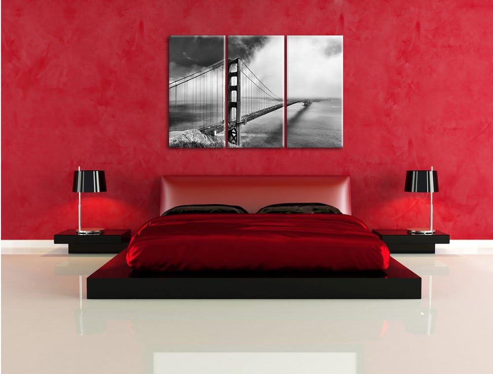Pixxprint Golden Gate Bridge San Francisco / 3-Teilig/Gesamtmass 120cm Leinwandbild bespannt auf Hol