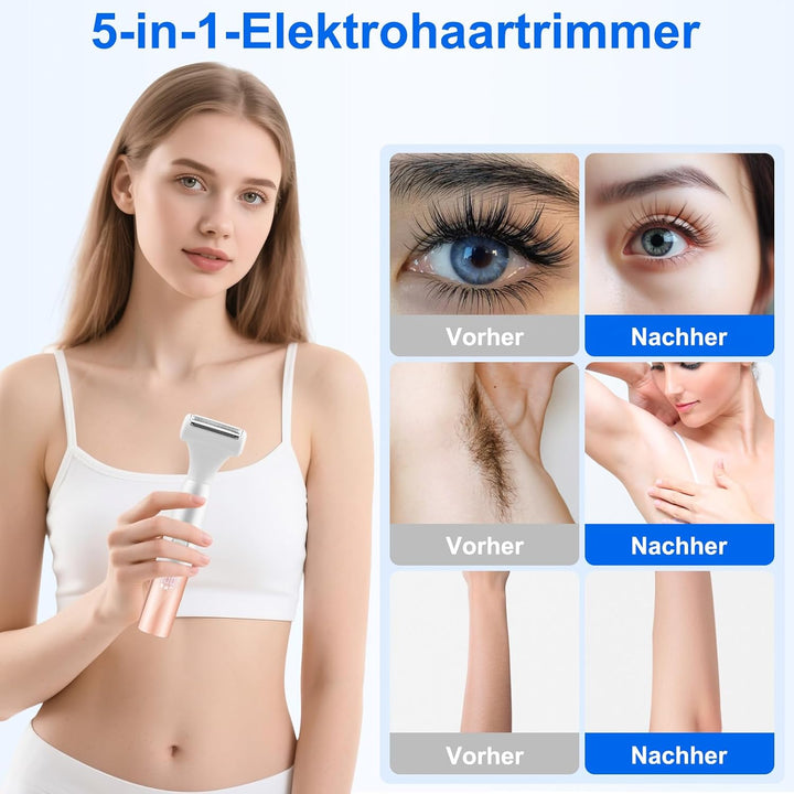 5-In-1 Bikini Trimmer, Kabellos Rasierer Damen, Elektrischer Intimrasierer für Frauen, IPX7 Wasserdi