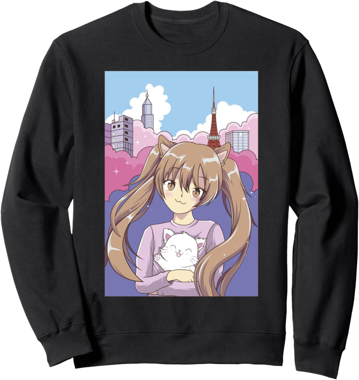 Japanisches Anime Katzenmädchen Vaporwave Aesthetic Otaku Sweatshirt