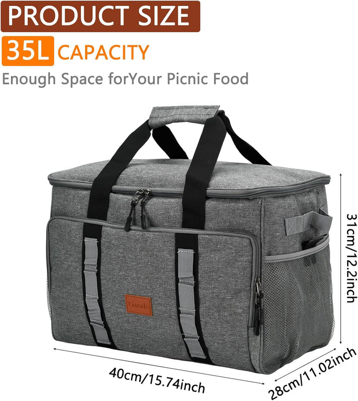 35L Kühltasche Picknicktasche Eingedickter Lunchbag- Faltbare, wasserdichte, auslaufsichere, isolier