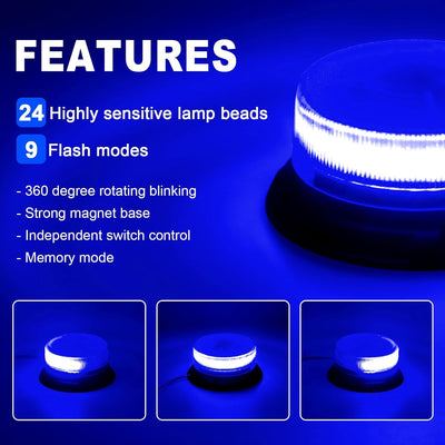 Dinfu Blaulicht Auto, Blau LED Rundumleuchte Auto Blitzleuchten Magnetfuss LED Rundumleuchte Blinkle
