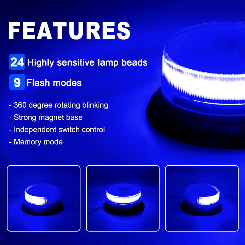 Dinfu Blaulicht Auto, Blau LED Rundumleuchte Auto Blitzleuchten Magnetfuss LED Rundumleuchte Blinkle