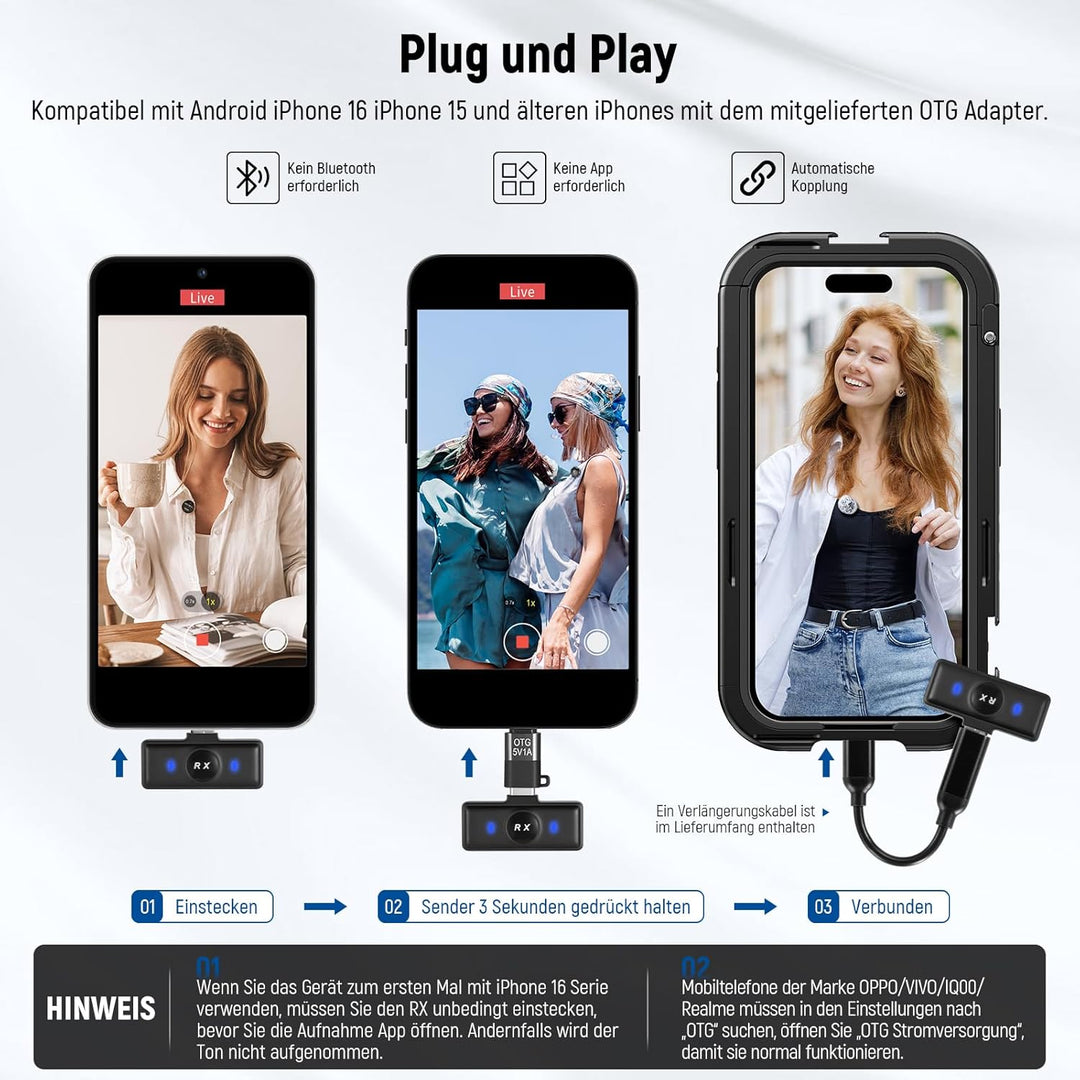 NEEWER Kabelloses Lavalier Mikrofon für iPhone Lärmunterdrückung Mini Ansteckmikrofon Set mit USB C
