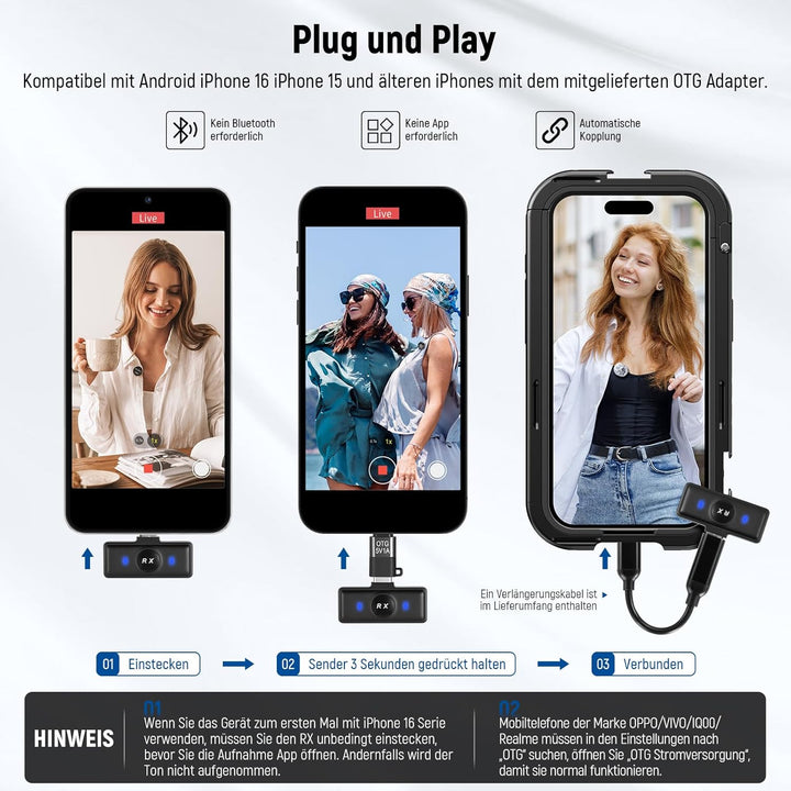 NEEWER Kabelloses Lavalier Mikrofon für iPhone Lärmunterdrückung Mini Ansteckmikrofon Set mit USB C