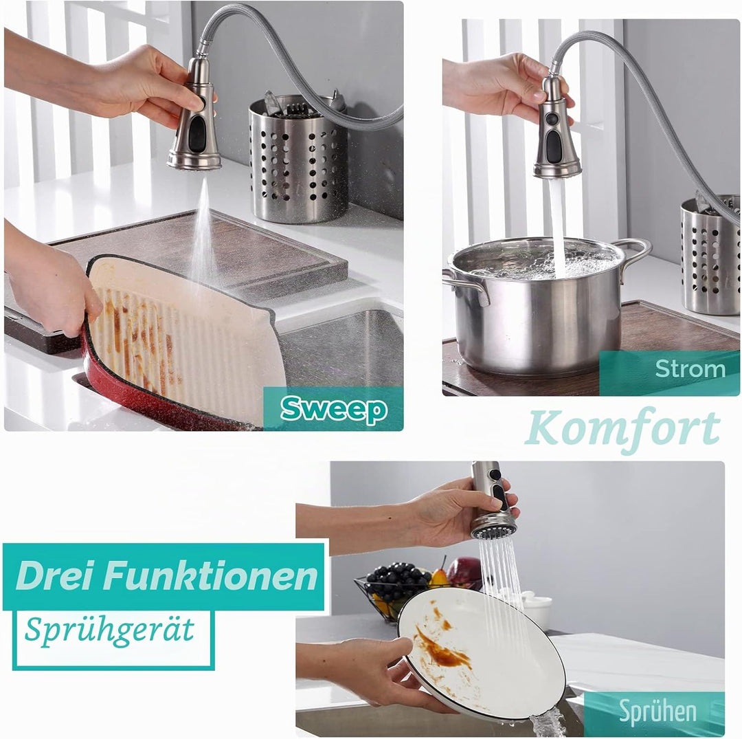 Wasserhahn Küche Touchless Sensor, Hochdruck Küchenarmatur mit Brause Ausziehbar Armatur Smart, Misc
