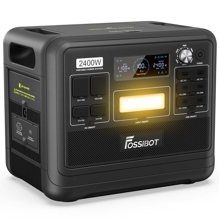 FOSSiBOT F2400 2048Wh/640000mAh Tragbare Powerstation, Solar Generator LiFePO4, 3x230V AC Outputs 24