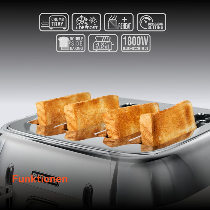 Muse Edelstahl-Toaster im weissen Retro Design, analoge Anzeige, beleuchtete Tasten, 6 Bräunungsstuf