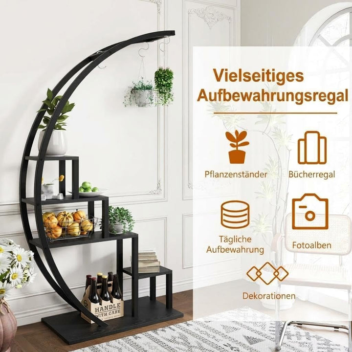Pflanzenständer Metall 2er-Set, 5 Ebenen Blumenregal Halbmond, Hohe Blumentreppe Indoor, Pflanzenreg