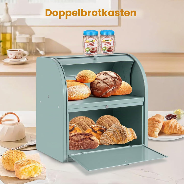 Brotbox aus Metall für Küchenarbeitsplatte, Doppelschicht, Roll-Top-Brotaufbewahrungsbehälter, Leben