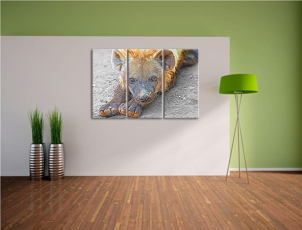 niedliche kleine Hyäne schwarz/weiss Deluxe 3-Teiler Leinwandbild 120x80 Bild auf Leinwand, XXL ries
