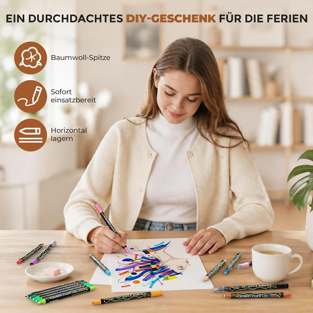 Betem 36 Farben Acrylstifte für Steine Wasserfest mit Doppelspitze, Acrylmarker für Holz, Leinwand,