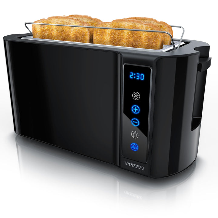 Arendo - Edelstahl Toaster Langschlitz 4 Scheiben - Touchscreen – Doppelwandgehäuse – Brötchenaufsat