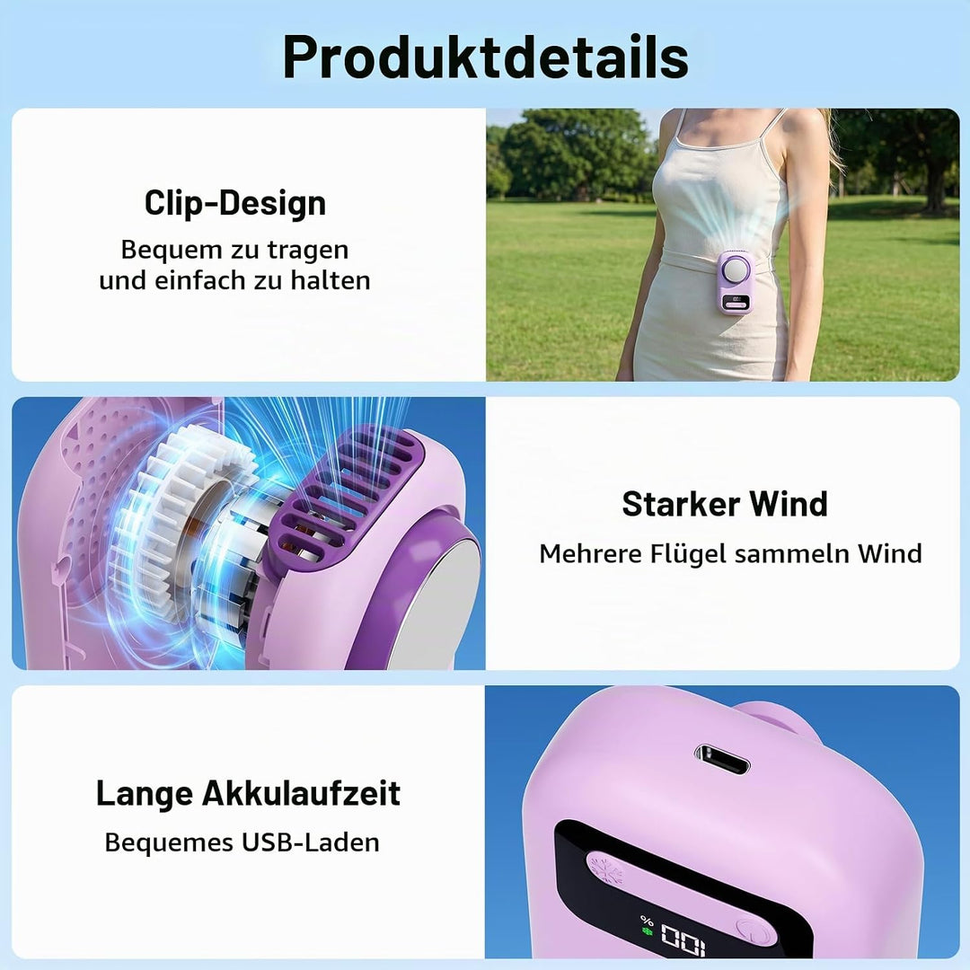 Morelax Tragbarer Mini Ventilator Hand mit Eiskühlung &amp; Digitalanzeige, USB-C,5 Stufen Lila-taro, Li