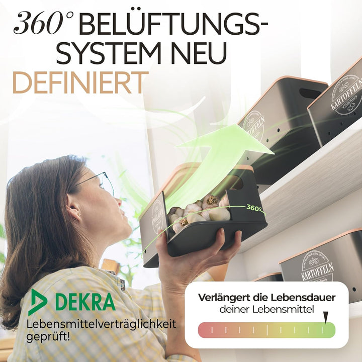 IDEALTASTIC® Premium Kartoffel Aufbewahrungsbox [3 Stück] I Vielseitiges Kartoffeltopf Set mit 360°