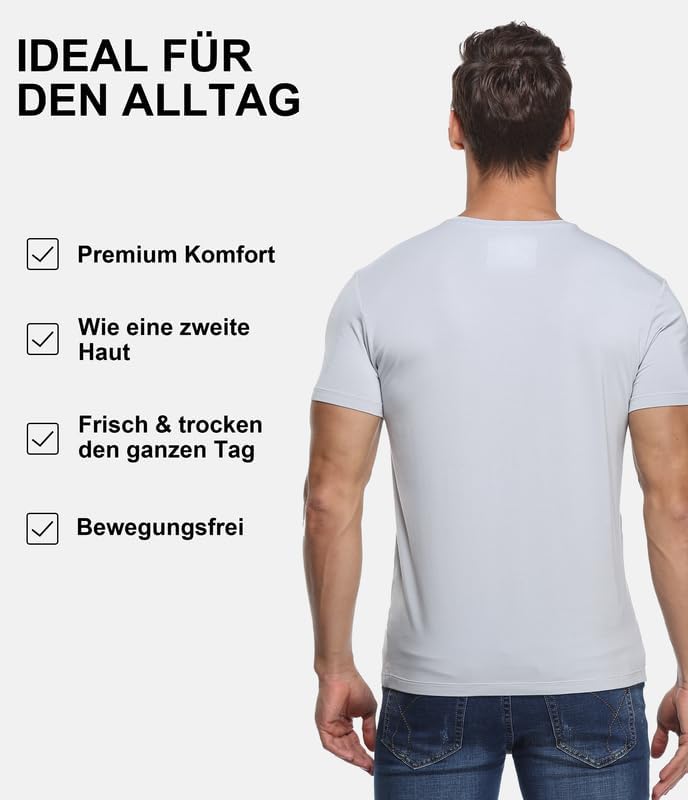 COLORFULLEAF 3/5er Pack Bambus Rundhals T-Shirt Herren Stretch Unterziehshirt Männer Einfarbig Busin