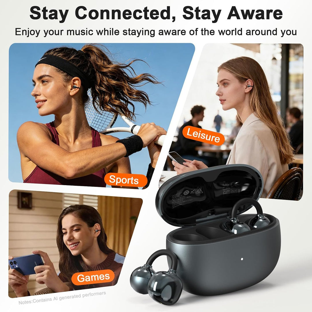 JUOVI Kopfhörer Kabellos Bluetooth,Bluetooth 6.0 Open Ear Kopfhörer mit ENC für klare Anrufe, 28 Stu