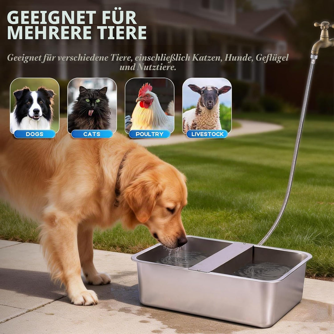 Hundebecken Automatischer Hundewasserspender,25 Liter Hundewasser im Freien Edelstahl-Wassernapf für