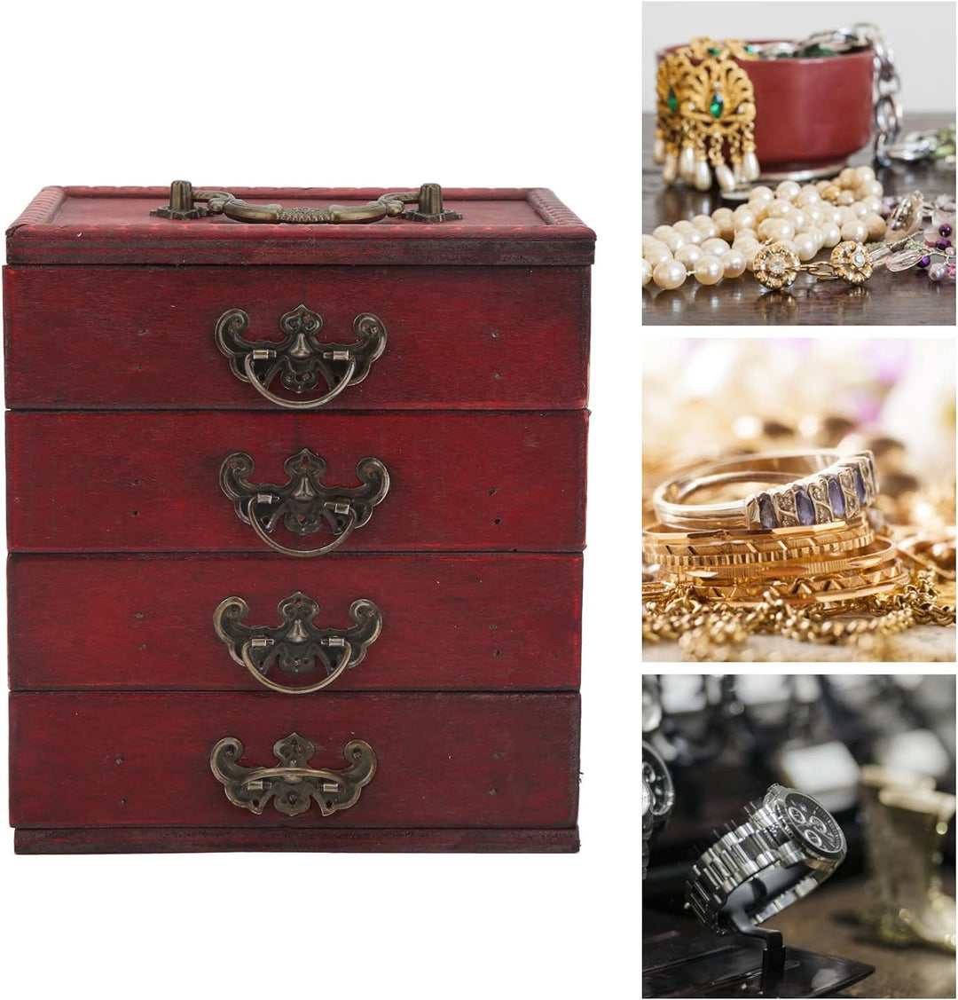 Buachois Holz Schmuckschatulle mit 4 Lagiger Schublade, 16x15x11 cm Retro Chinesischen Deko Schmuckk