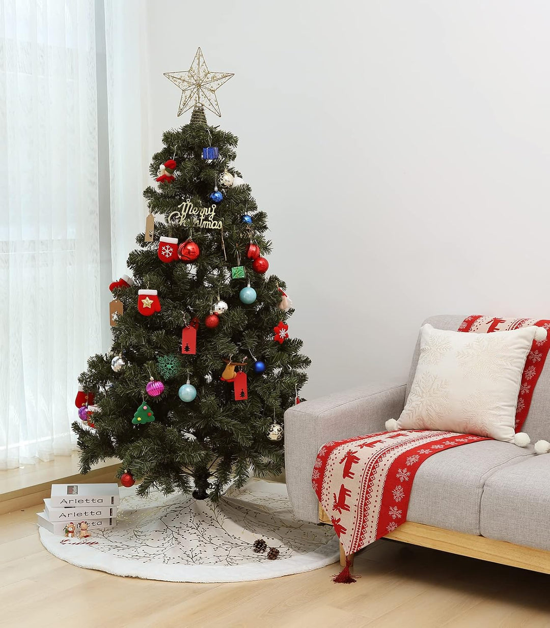 Lewondr Weihnachtsbaum Rock mit Bronziermuster, 48 Zoll Rund Weihnachtsbaumdecke Christbaumständer T