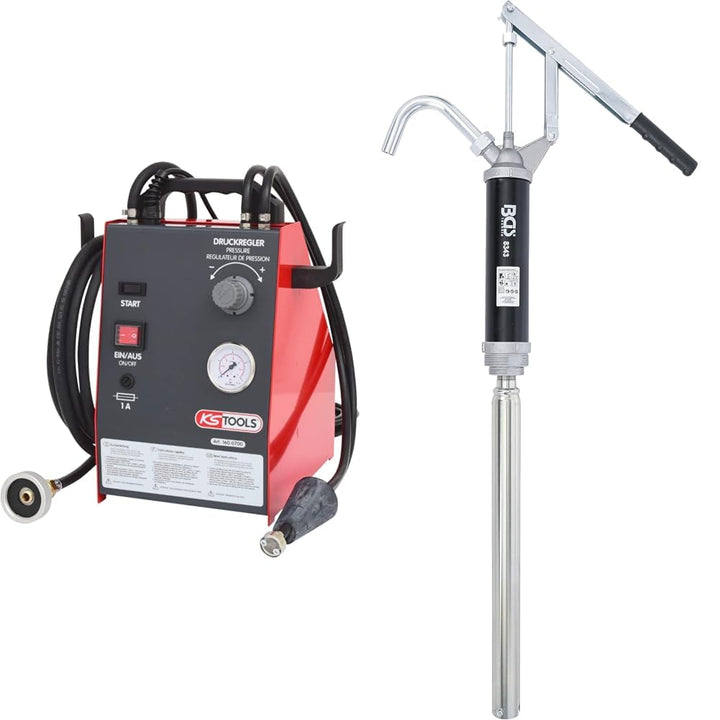 KS Tools 160.0700 Bremsenwartungsgerät KS5, 5 Liter & BGS 8343 | Ölfasspumpe mit Hebel Bundle mit Öl