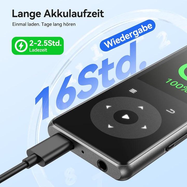 AGPTEK MP3 Player mit Bluetooth, 1,8 Zoll MP3-Player mit Lautsprecher, Kopfhörer & FM-Radio, HiFi-So